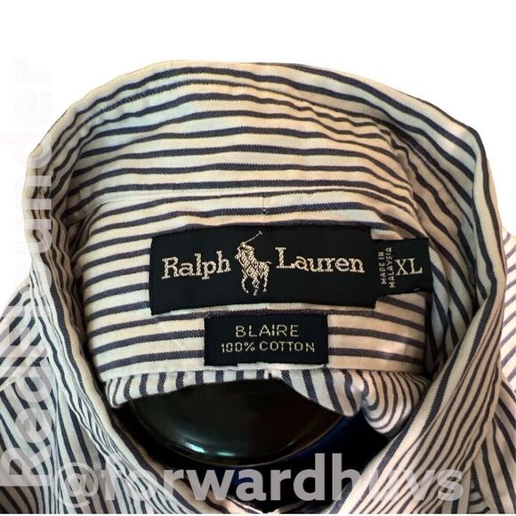 Ralph Lauren Blaire 100% Cotton Casual Button Down Blue and White Strip Shirt Si - Picture 9 of 10